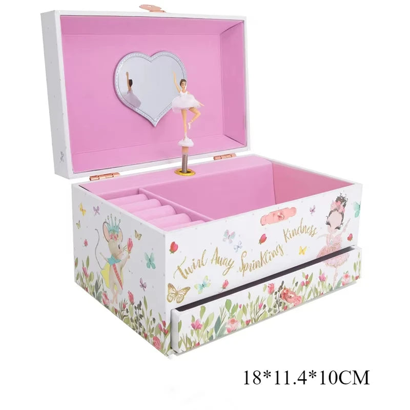 🩰 Multi-Functional Rotating Ballerina Music Jewellery Box. Jewellery Storage with Ring Rolls & Pull-Out Drawer | Perfect Birthday Gift for Girls