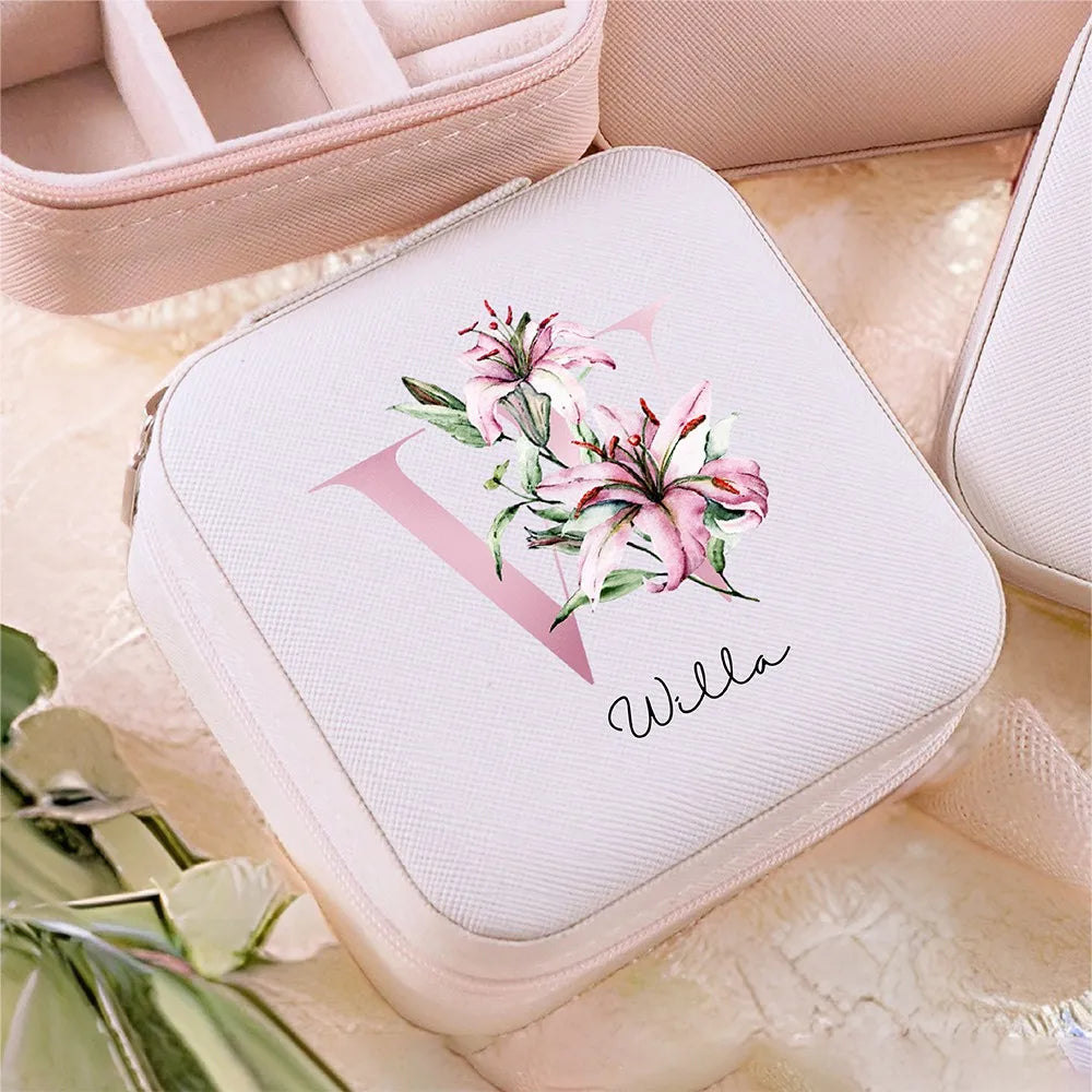 Personalized Pink Initial Letter Jewelry Case: A Delightful Gift for Best Friends!