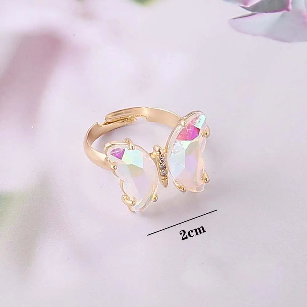 Crystal Butterfly Open Ring for Girls – Adjustable Fashion Finger Ring, Cute Sparkling Jewellery Accessory!