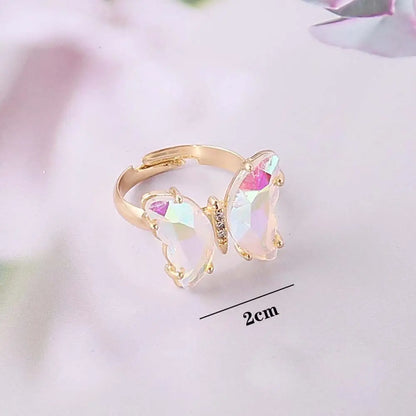 Crystal Butterfly Open Ring for Girls – Adjustable Fashion Finger Ring, Cute Sparkling Jewellery Accessory!
