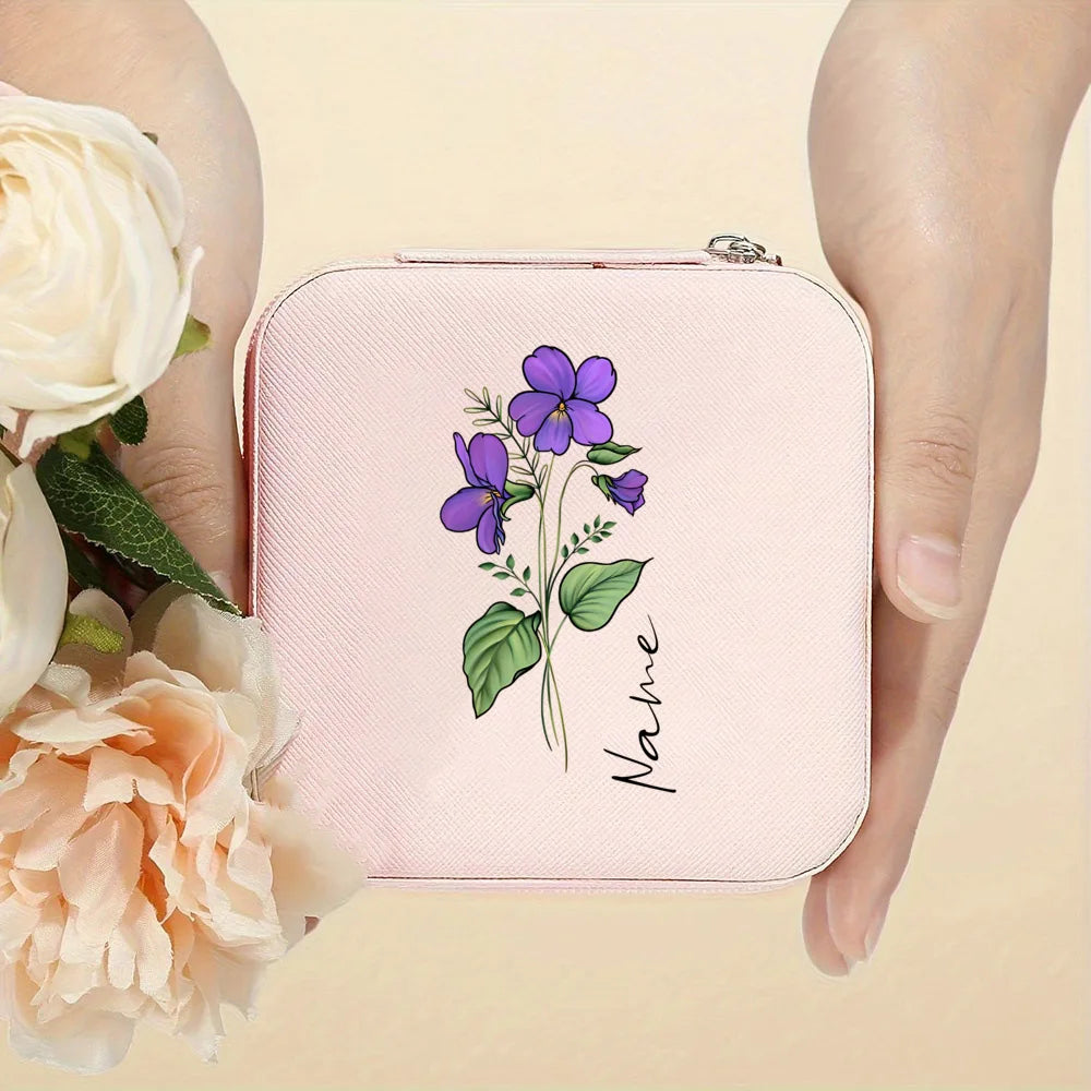 Personalised Birth Flower Jewellery Box with Name | Travel Jewellery Organiser | Birthday Gift for Girls & Women!