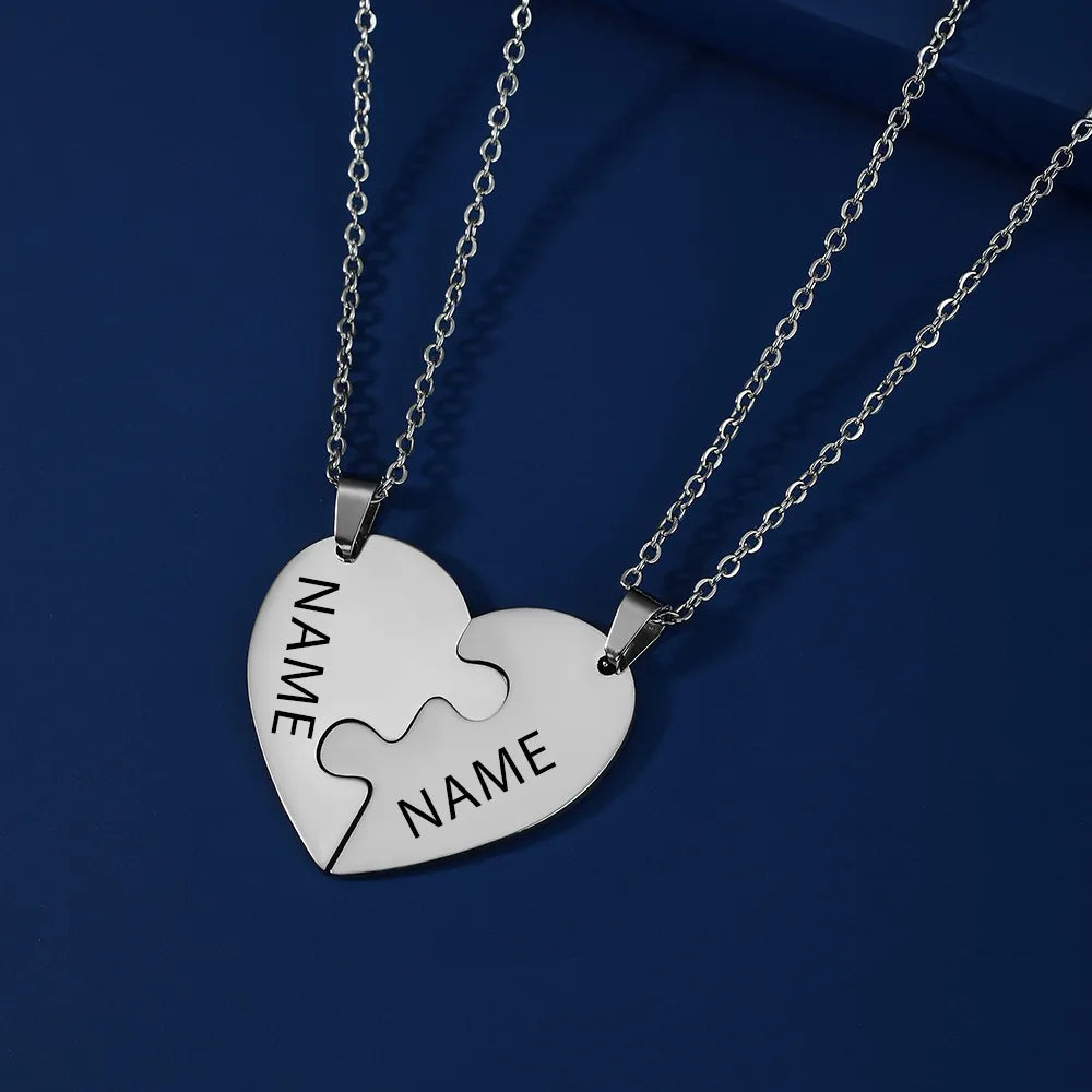 Personalized Heart Puzzle Necklace: Engraved Names Split Heart Pendant! - Kids Jewellery Shop