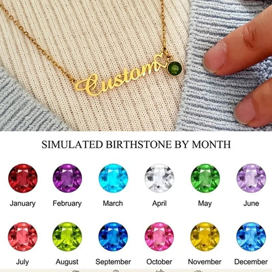 Elegant Custom Name Necklace for Girls – Personalized Letter Pendant with Birthstone, 18K Gold Plated Stainless Steel Jewellery!