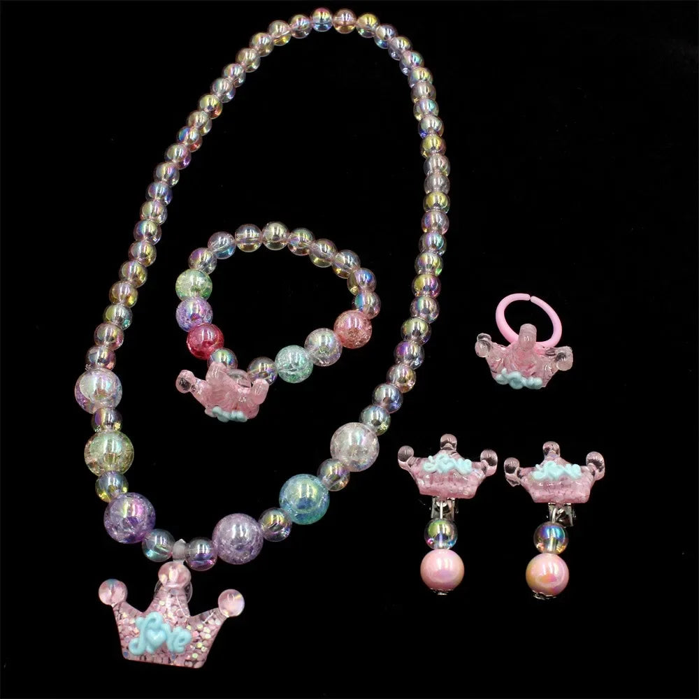 Kids Blue Glitter Rabbit Jewellery Set – Resin Beaded Necklace, Bracelet, Earrings & Ring | Princess Dress-Up Gift for Girls!