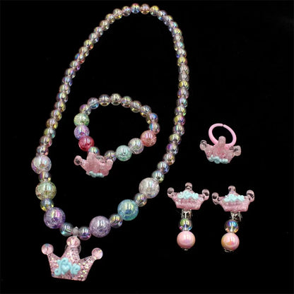Kids Blue Glitter Rabbit Jewellery Set – Resin Beaded Necklace, Bracelet, Earrings & Ring | Princess Dress-Up Gift for Girls!