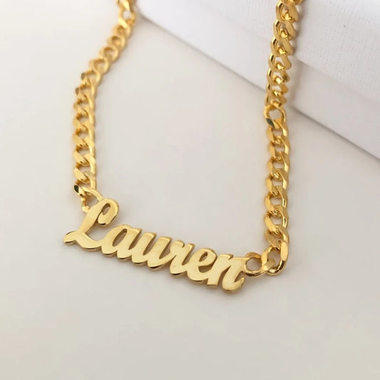 Children's Custom Name Necklace with 4MM Cuban Chain | Personalized Nameplate Pendant for Boys & Girls Birthday Gift.