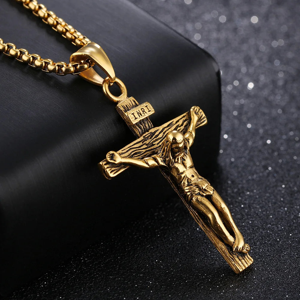 Trendy 18K Gold Plated Crucifix Cross Pendant Necklace for Boys & Girls | Religious Jewellery Gift for Kids