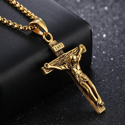 Trendy 18K Gold Plated Crucifix Cross Pendant Necklace for Boys & Girls | Religious Jewellery Gift for Kids
