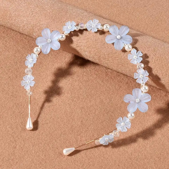 Girls Crystal Baptism Headband – Pearl Beaded Flower Confirmation Hair Band, Elegant Flower Girl Headpiece & Special Occasion Hair Jewellery