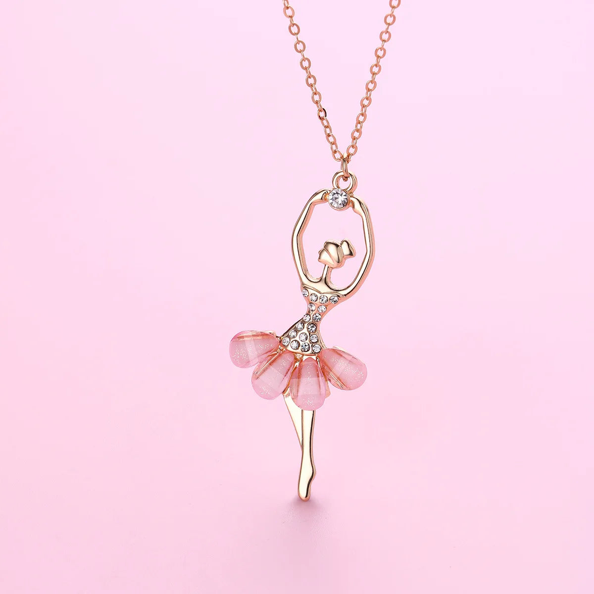 Pink Ballet Girl Pendant Necklace – Delicate Versatile Chain, Simple Elegant Jewellery Gift for Girls