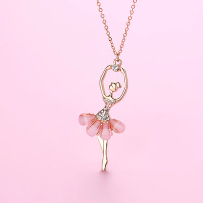 Pink Ballet Girl Pendant Necklace – Delicate Versatile Chain, Simple Elegant Jewellery Gift for Girls