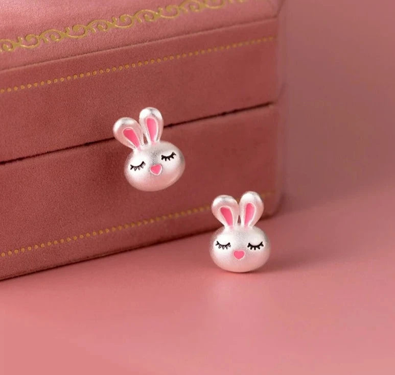 Adorable Pink Rabbit Earrings: Sweet Fashion Statement in 925 Tibetan Silver! - Kids Jewellery Shop