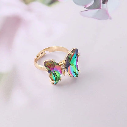 Crystal Butterfly Open Ring for Girls – Adjustable Fashion Finger Ring, Cute Sparkling Jewellery Accessory!