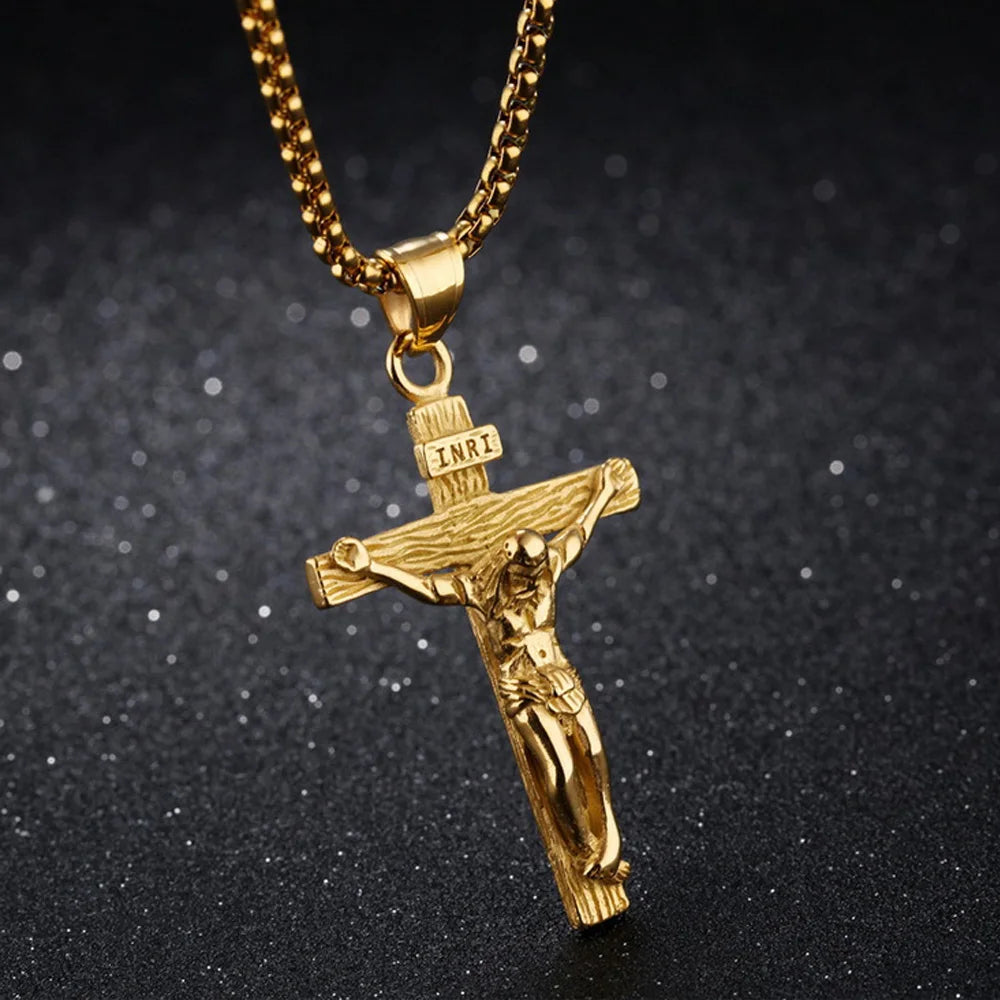 Trendy 18K Gold Plated Crucifix Cross Pendant Necklace for Boys & Girls | Religious Jewellery Gift for Kids