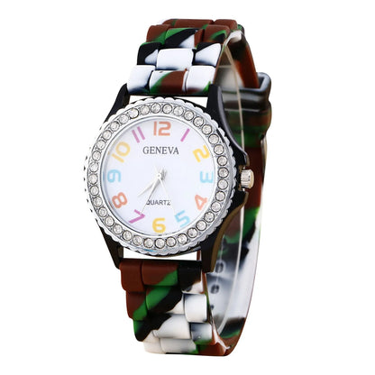 Girls’ Camouflage Bling Quartz Watch| Cool Casual Silicone Wristwatch for Teens & Kids