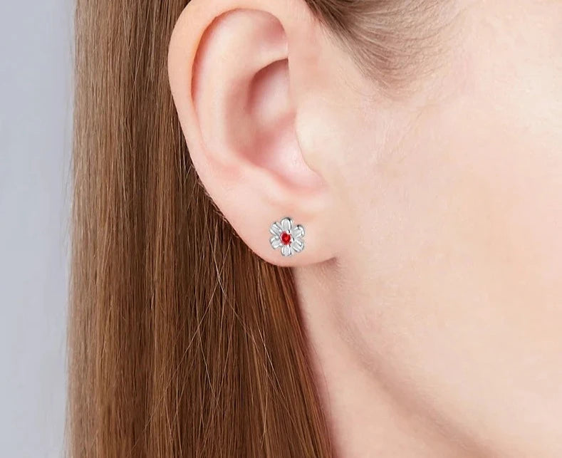 Blooming Beauty: Girls' Real 925 Sterling Silver Zircon Flower Stud Earrings - Exquisite Fine Jewelry Gift!