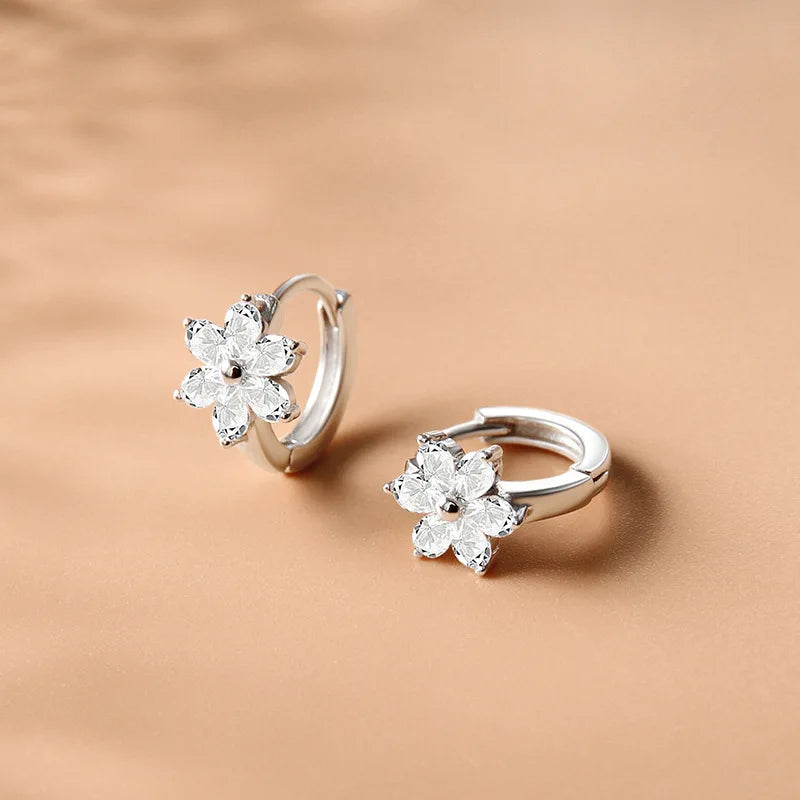 🌸 Simple Zircon 925 Sterling Silver Flower Hoop Earrings for Girls. Elegant Kids Jewellery Accessories | Dainty Earrings for Girls & Teens!