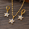 Golden Blossoms: 24K Gold Plated Drop Hoop Flower Party Set - Exquisite Jewelry Gift for Girls, Teens, and Women!