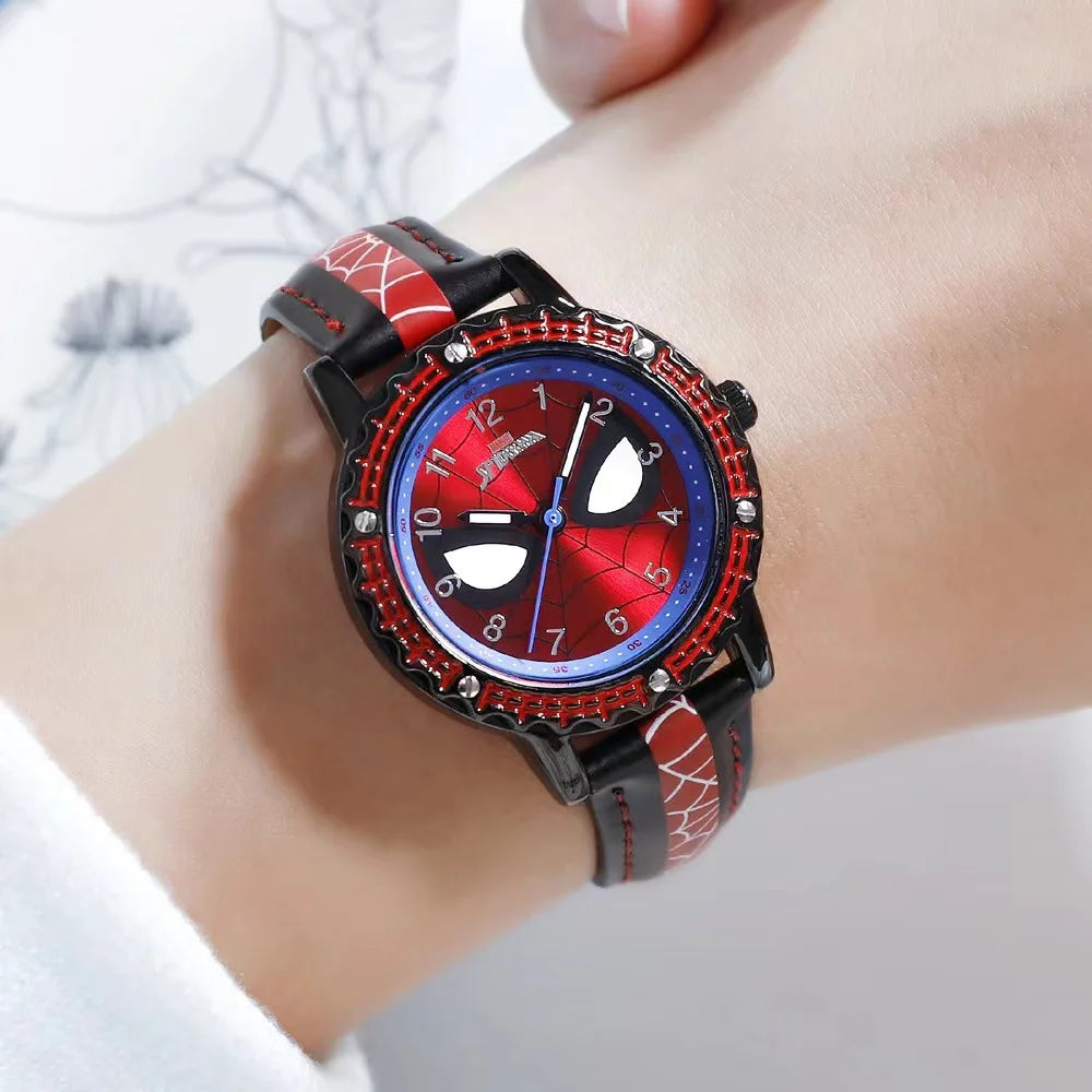 Spiderman Kids Wristwatch – Waterproof Quartz Watch with Luminous Hands & Leather Band | Unisex Gift for Ages 6–12!