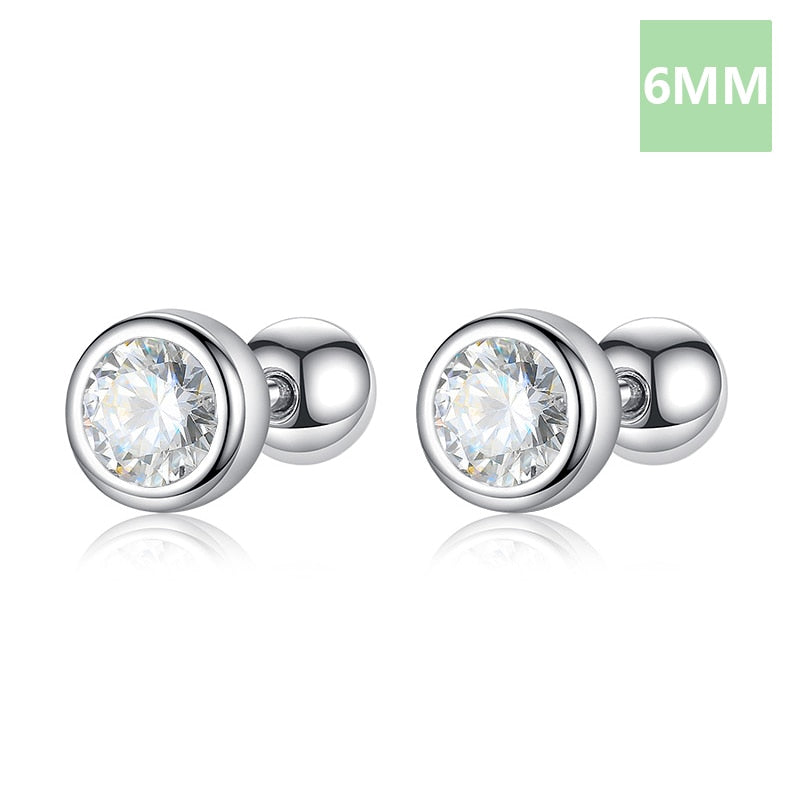 Eternal Sparkle: Real 925 Sterling Silver Round CZ Stud Earrings - Fine Jewelry for Girls!