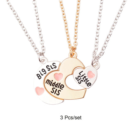 3-Piece Split Heart Sister Necklace Set – Big Sis, Middle Sis & Little Sis Pendant Necklaces | BFF Friendship Jewellery Gift!