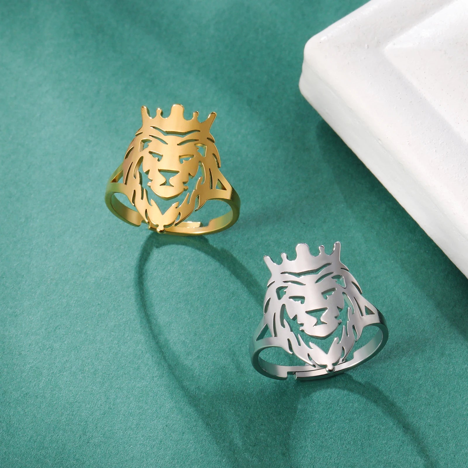 Rule with Majesty: Lion King Crown Stainless Steel Adjustable Finger Ring for Boys!