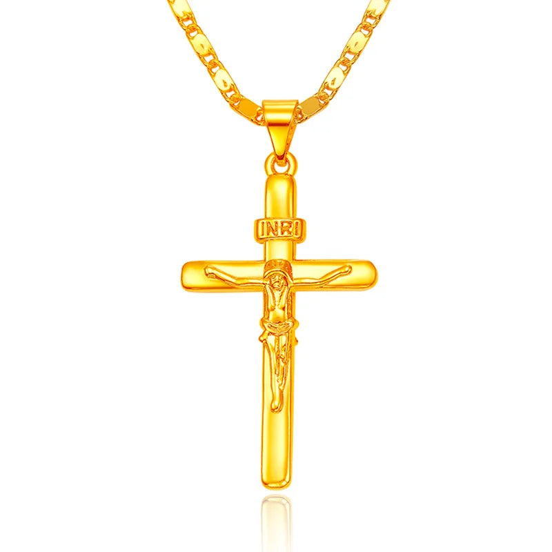 24K Gold Plated Cross Pendant Necklace for Girls & Boys | Religious Baptism & Confirmation Jewellery Gift!