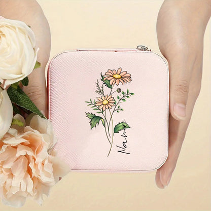 Personalised Birth Flower Jewellery Box with Name | Travel Jewellery Organiser | Birthday Gift for Girls & Women!