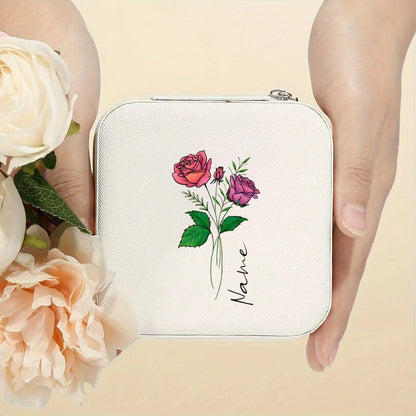 Personalised Birth Flower Jewellery Box with Name | Travel Jewellery Organiser | Birthday Gift for Girls & Women!