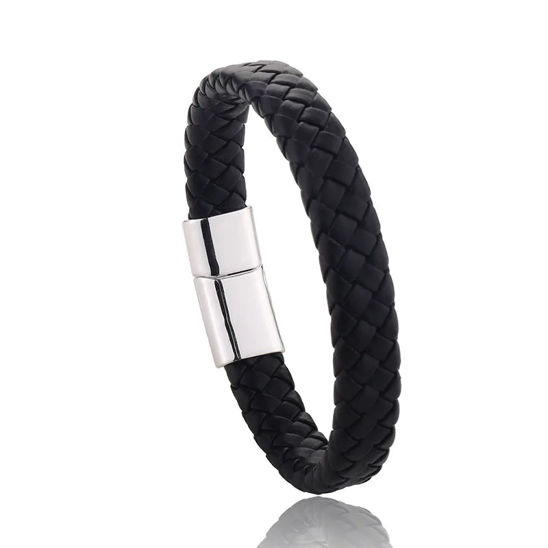 Boys Braided Black Leather Bracelet – Stylish Magnetic Metal Clasp Wristband | Cool Fashion Jewellery for Kids & Teens!