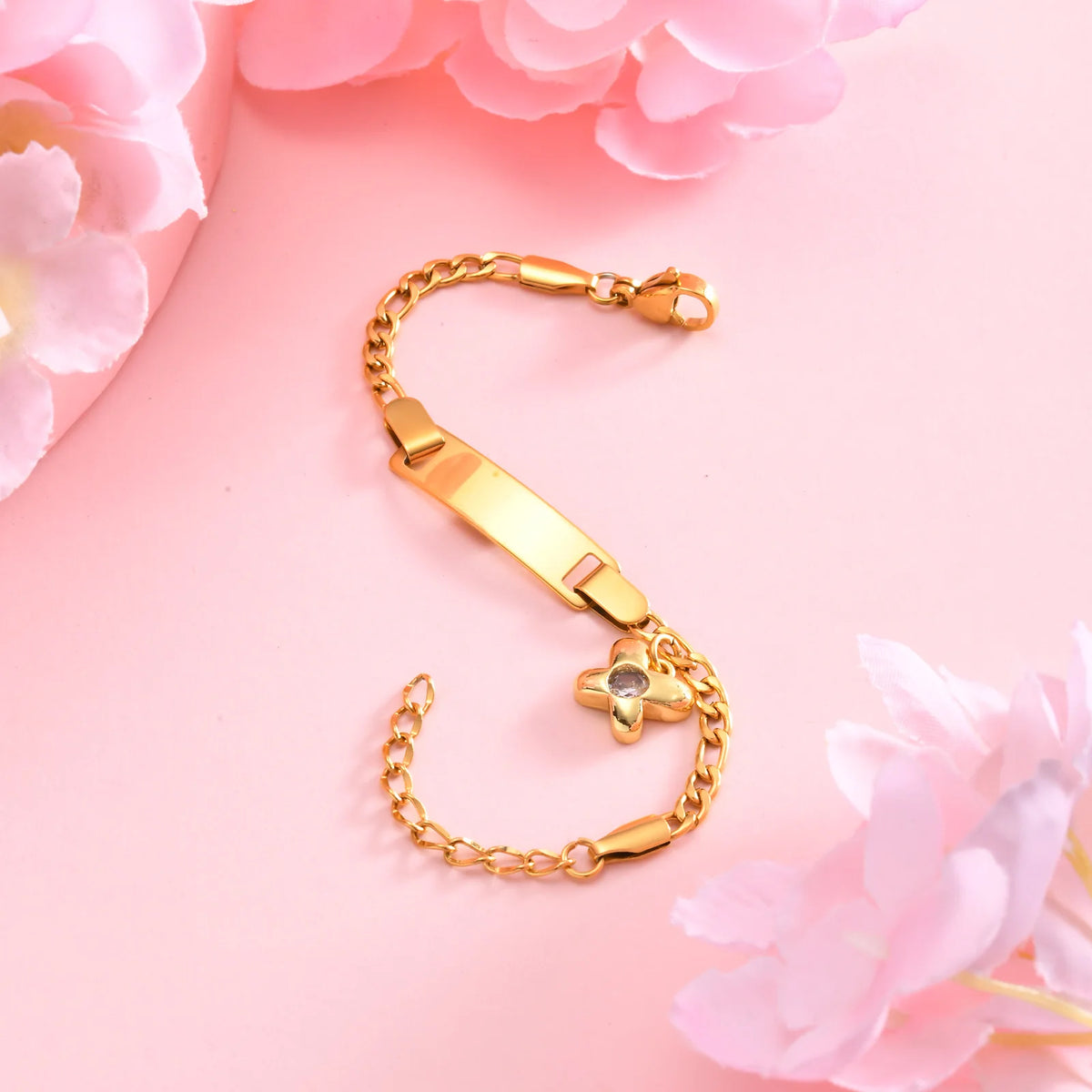 Personalised Baby Name & Birthdate Bracelet | Engravable ID Bracelet with Heart, Star & Moon Charms | New-born Baptism Gift!
