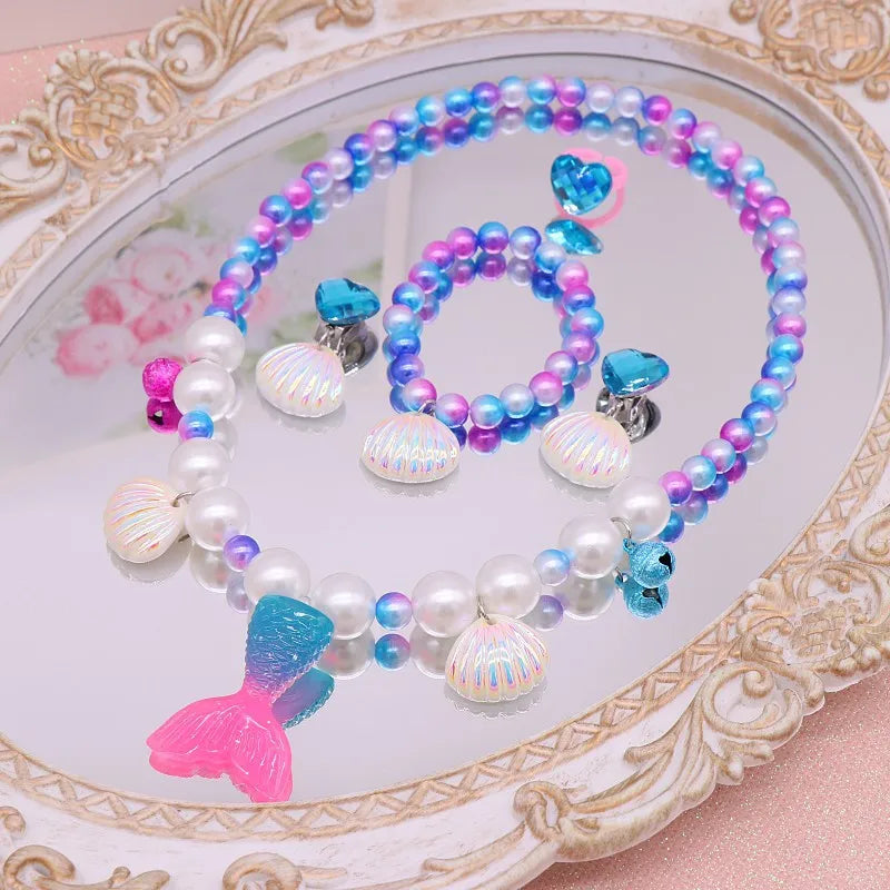 Mermaid Jewellery Set for Girls – Sparkling Fish Tail Shell Necklace, Bracelet, Earrings & Ring | Princess Birthday Gift!