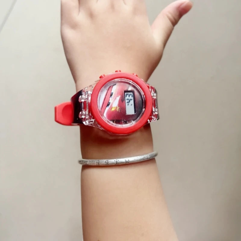 Lightning McQueen Luminous Electronic Kids Quartz Watch – LED Light Cartoon Wristwatch | Boys Sports Watch Gift!