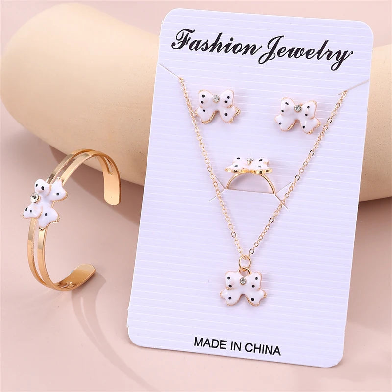 5-Piece Bow Jewellery Set for Girls | Necklace, Bracelet, Ring & Earrings | Cute Minimalist Kids Jewellery Gift!