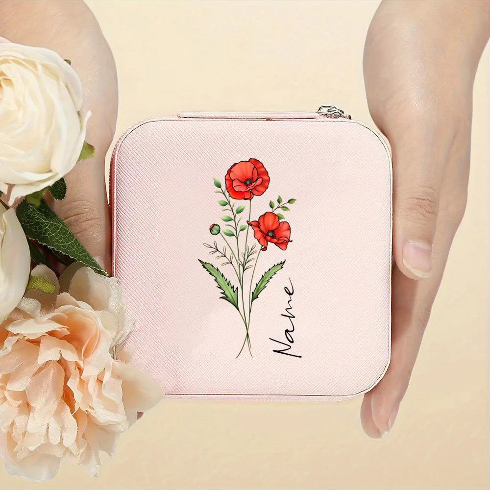 Personalised Birth Flower Jewellery Box with Name | Travel Jewellery Organiser | Birthday Gift for Girls & Women!