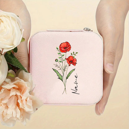 Personalised Birth Flower Jewellery Box with Name | Travel Jewellery Organiser | Birthday Gift for Girls & Women!