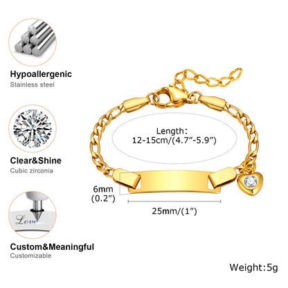 Personalised Baby Name & Birthdate Bracelet | Engravable ID Bracelet with Heart, Star & Moon Charms | New-born Baptism Gift!