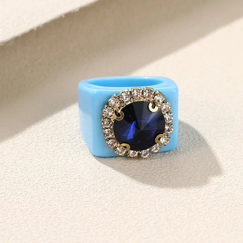Trendy Big Rhinestone Acrylic Rings for Girls – Handmade Geometric Square Punk Finger Rings | Party Jewellery for Teens & Women!