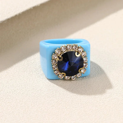 Trendy Big Rhinestone Acrylic Rings for Girls – Handmade Geometric Square Punk Finger Rings | Party Jewellery for Teens & Women!