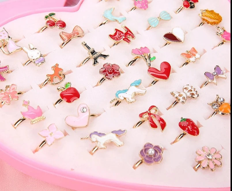 Cute Adornments: 12/36pcs Adjustable Girls' Crystal Rings - Whimsical Fun for the Perfect Birthday Gift! - Kids Jewellery Shop