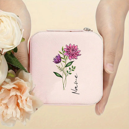 Personalised Birth Flower Jewellery Box with Name | Travel Jewellery Organiser | Birthday Gift for Girls & Women!
