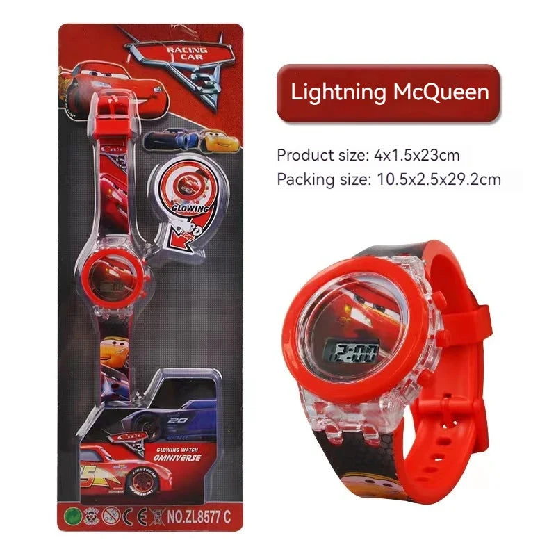 Lightning McQueen Luminous Electronic Kids Quartz Watch – LED Light Cartoon Wristwatch | Boys Sports Watch Gift!