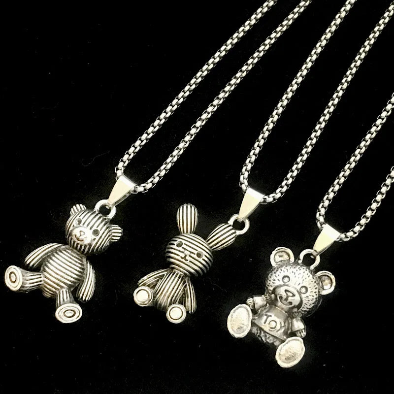 Embrace Playful Style: Cute Rabbit Bear Pendant Necklace! Perfect for Boys and Girls!