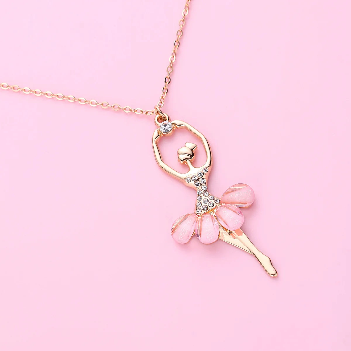 Pink Ballet Girl Pendant Necklace – Delicate Versatile Chain, Simple Elegant Jewellery Gift for Girls