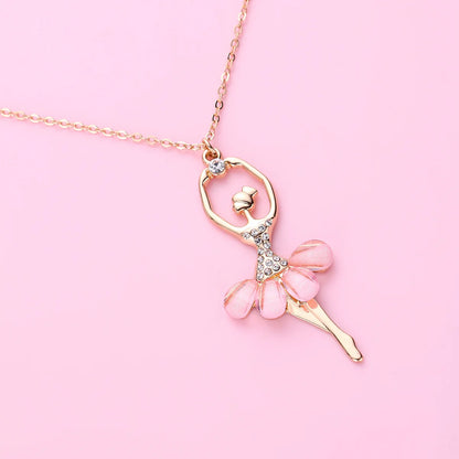 Pink Ballet Girl Pendant Necklace – Delicate Versatile Chain, Simple Elegant Jewellery Gift for Girls