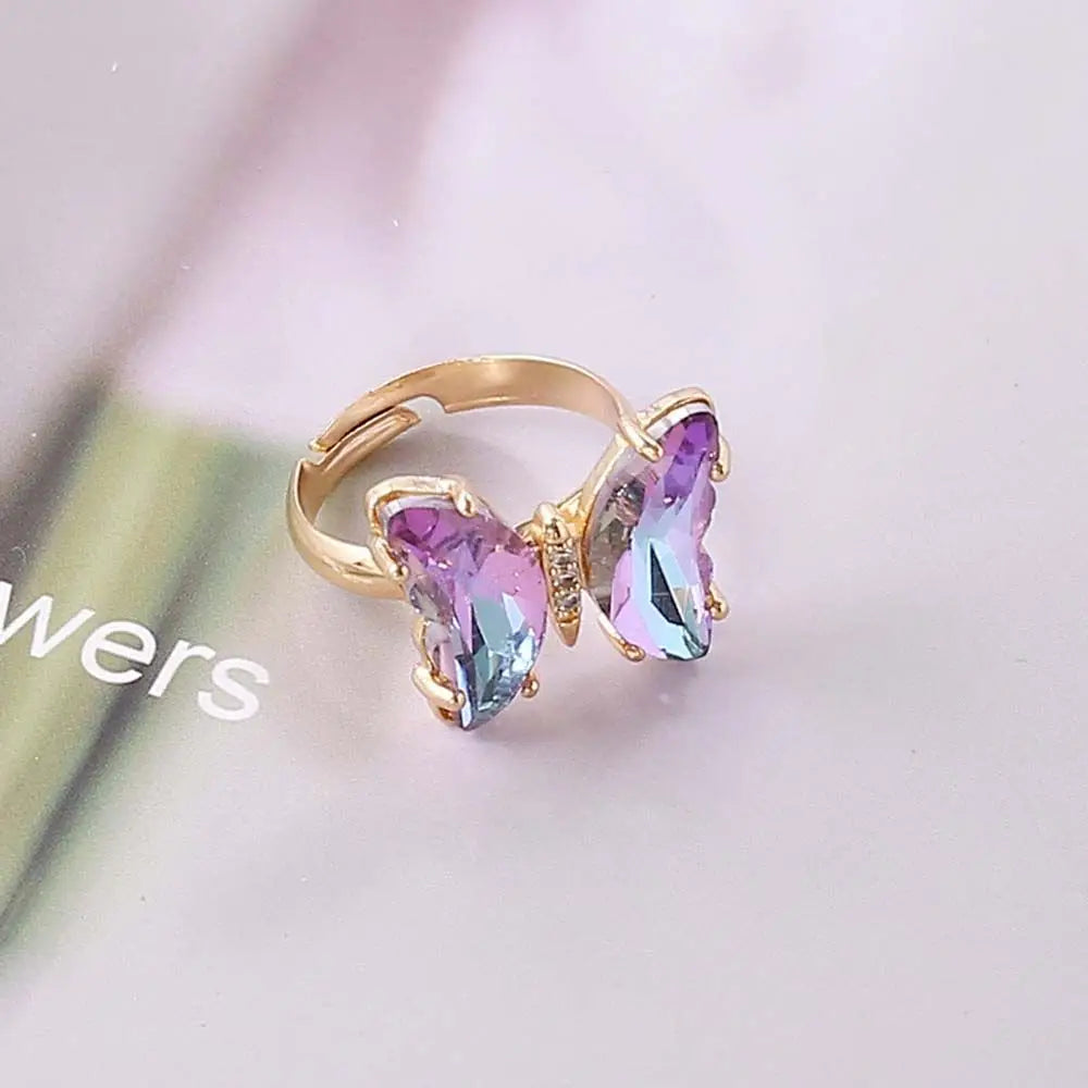 Crystal Butterfly Open Ring for Girls – Adjustable Fashion Finger Ring, Cute Sparkling Jewellery Accessory!