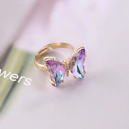 Crystal Butterfly Open Ring for Girls – Adjustable Fashion Finger Ring, Cute Sparkling Jewellery Accessory!