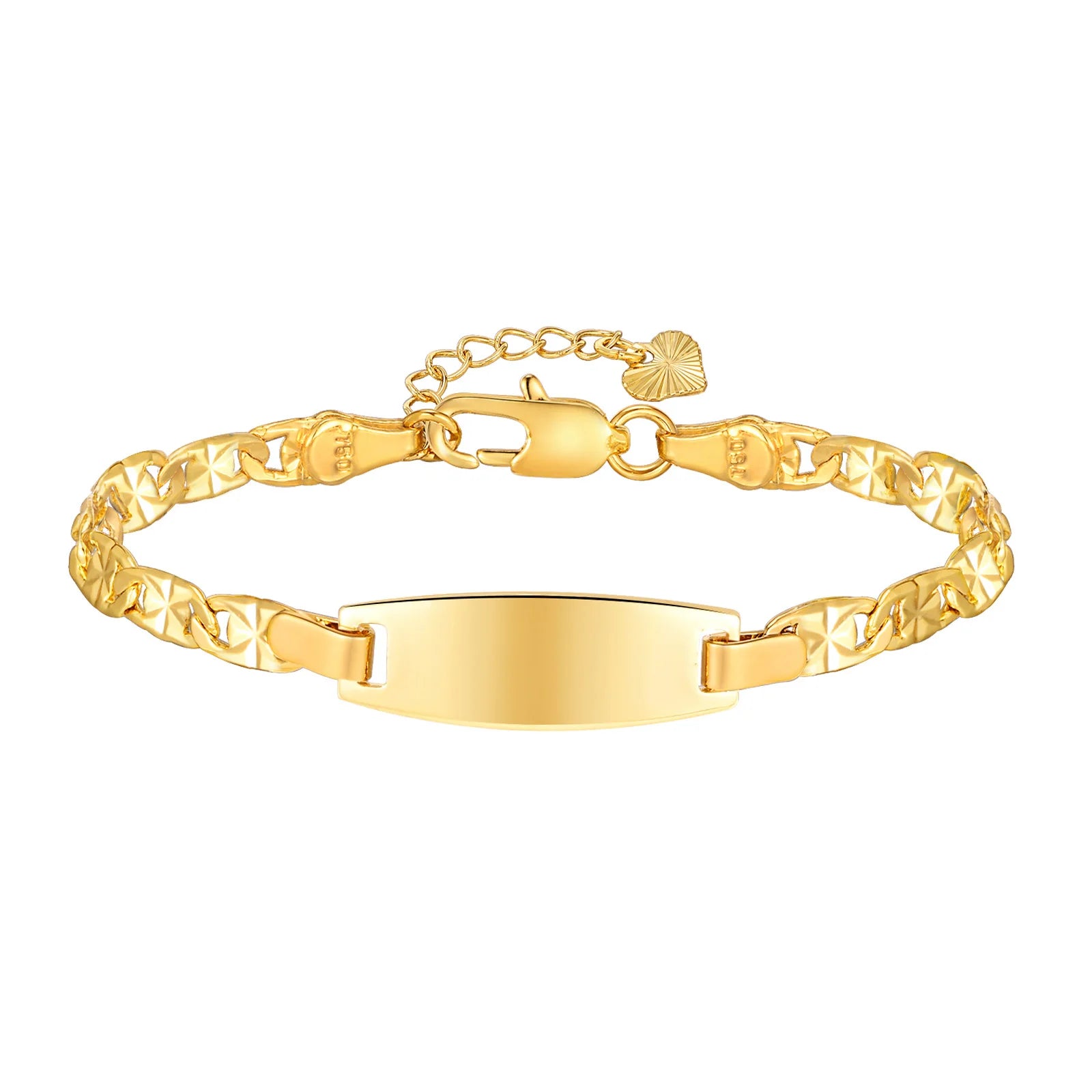 Premium stainless steel baby name bracelet with polished finish.