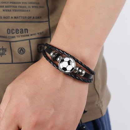 Adjustable leather football bracelet designed for boys and teens.