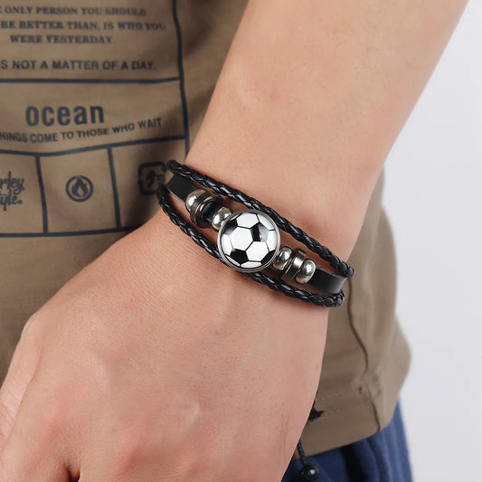 Adjustable leather football bracelet designed for boys and teens.